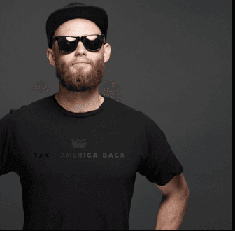 Man wearing Take America Back merchandise