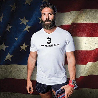 Man wearing Take America Back merchandise